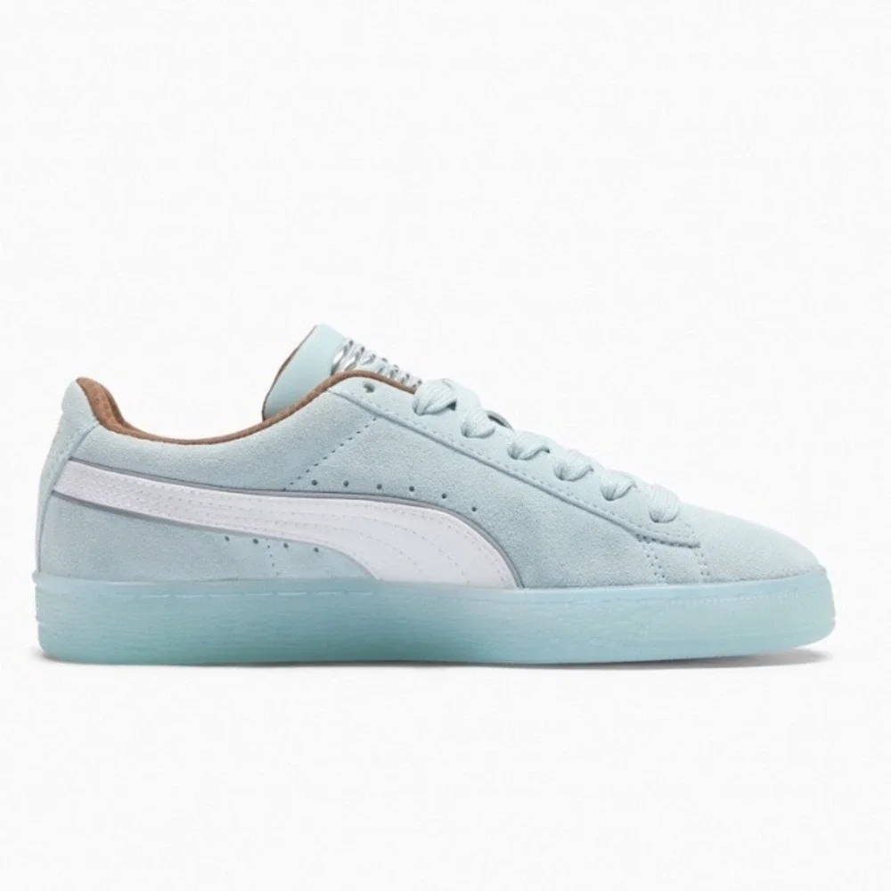 Puma Suede Run Along Womens 6.5 Dew White Coffee Silver NYC Sneakers 400842 01